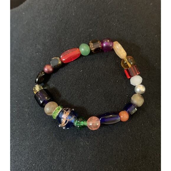 Multi-color Mixed Art Glass & Other Beads Stretch Bracelet Gorgeous Colors - Picture 1 of 3